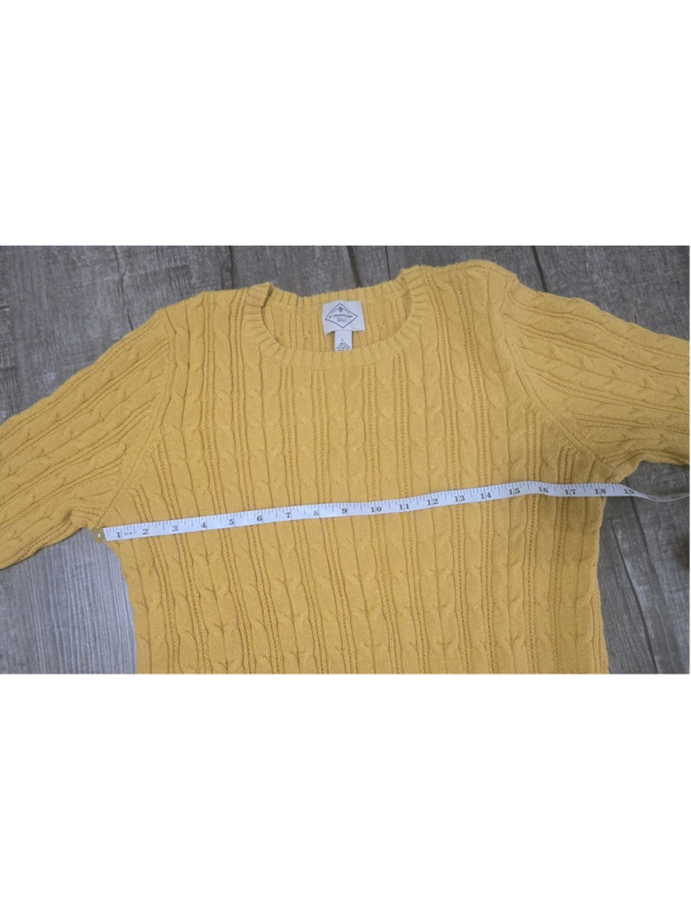 St John's Bay Women's Large Cable Knit Sweater Mustard Yellow Crew Neck Cotton - Picture 11 of 12